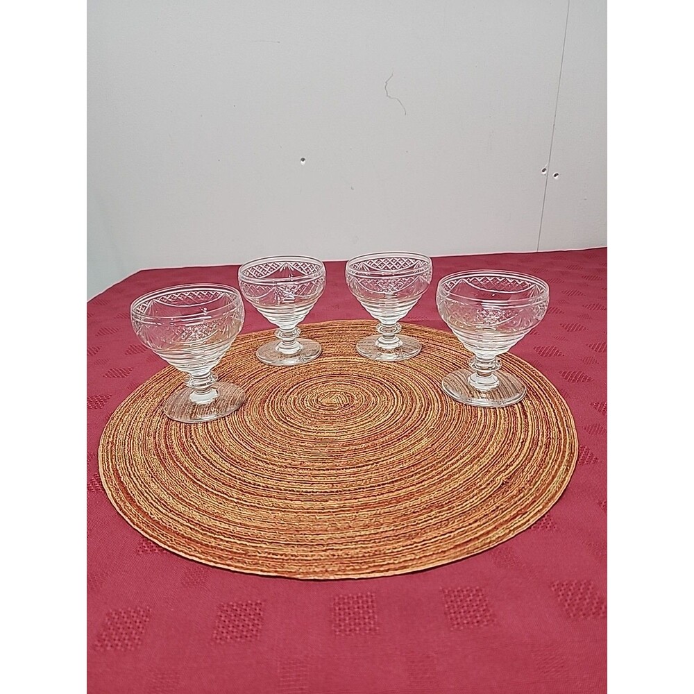 VTG Bryce Crystal Footed Dessert/Sherbet Cups CrissCross Fan Cut Pattern Set Of4